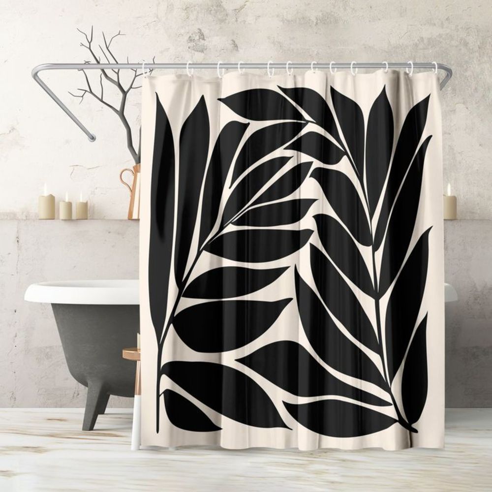 Black Seagrass Shapes by Modern Tropical - botanical Abstract Shower Curtai
